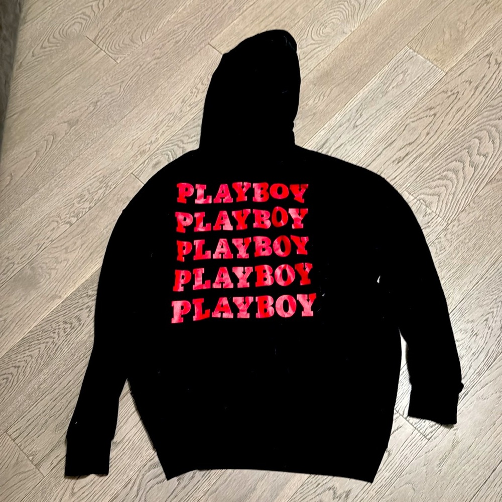 Misguided, Playboy, oversized, red and black hoodie - Picture 2 of 2